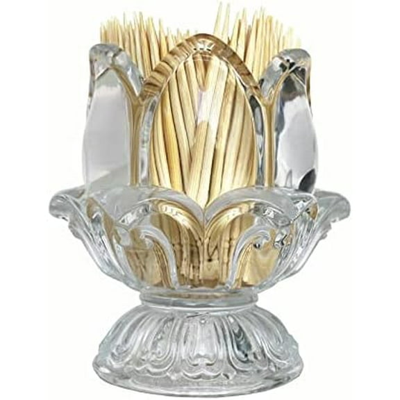 Toothpick Holder, Decorative Crystal Glass Toothpick Dispenser with 450 Bamboo Toothpicks$$Home Decor, Kitchen, & Other