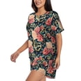 thumbnail image 2 of Naloa Rose Flowers Women's Short-Sleeved Pajama Set, Loungewear, Summer pajamas, Breathable Cozy - Medium, 2 of 9