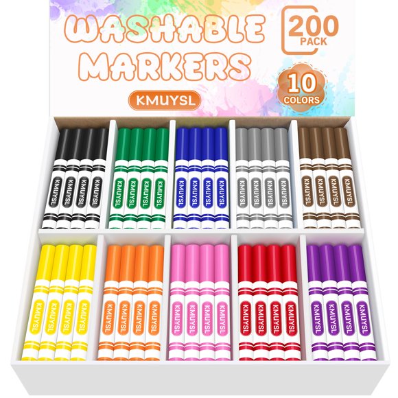 Marcadores lavables KMUYSL, 200 unidades, a granel, 10 colores surtidos