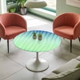 thumbnail image 4 of Ombre Green Abstract Lines Elastic Fitted Round Table Cover Blue Modern Spring Summer Waterproof Outdoor Tablecloth for Holiday Party, Picnic, Patio & Dining Fits Tables Up to 45"-54", 4 of 8