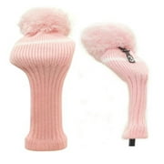 Classic Knit Spandex Pom Pom Golf Headcovers for Drivers, Fairway Woods, Hybrids and Putters (Pink, Driver)