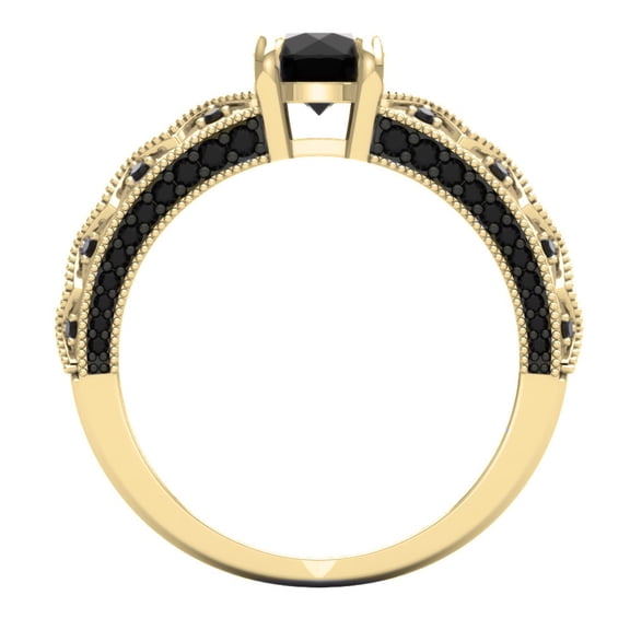 Dazzlingrock Collection 1.45 Carat (ctw) 18K Round Black Diamond Bridal Engagement Ring Set 1 1/2 CT, Yellow Gold, Size 5