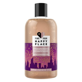Find Your Happy Place Strawberries in Champagne, Indulgent Bubble Bath and Shower Gel Champagne and Peach Nectar 12 fl oz