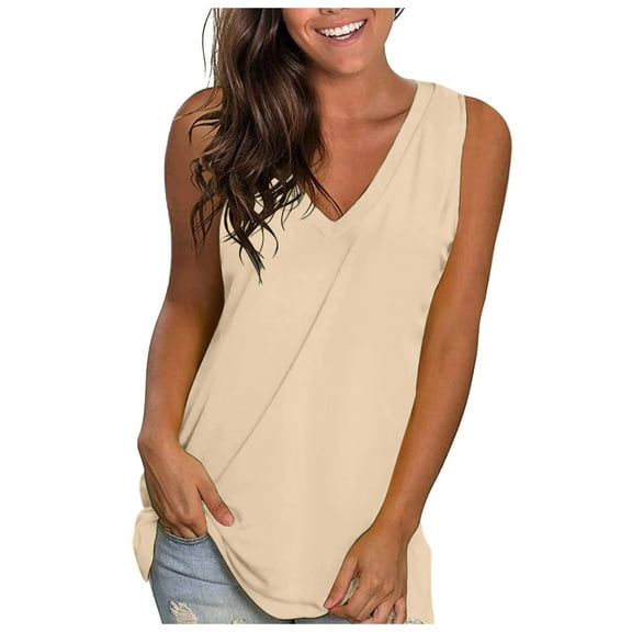 Women's Summer Tank Tops V Neck Sleeveless Loose Fit Solid Cami Shirts Beach Vacation Outfits Casual Flowy Trendy Clothes