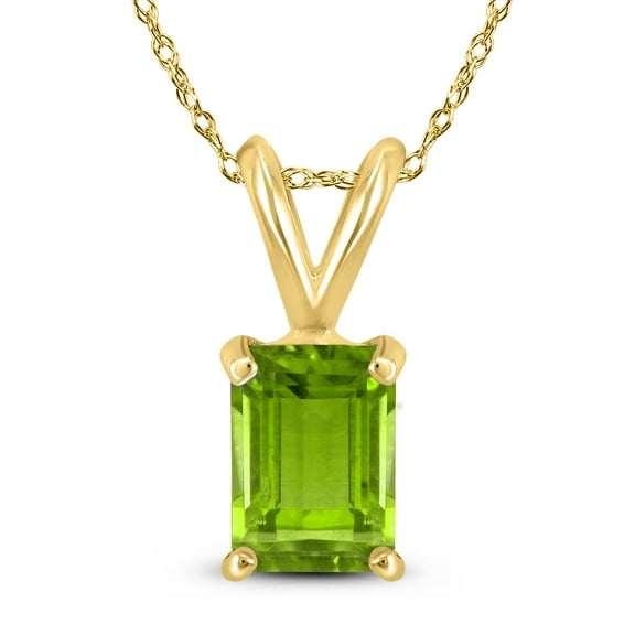 SZUL Women's 14K Yellow Gold 6x4MM Emerald Shaped Peridot Pendant