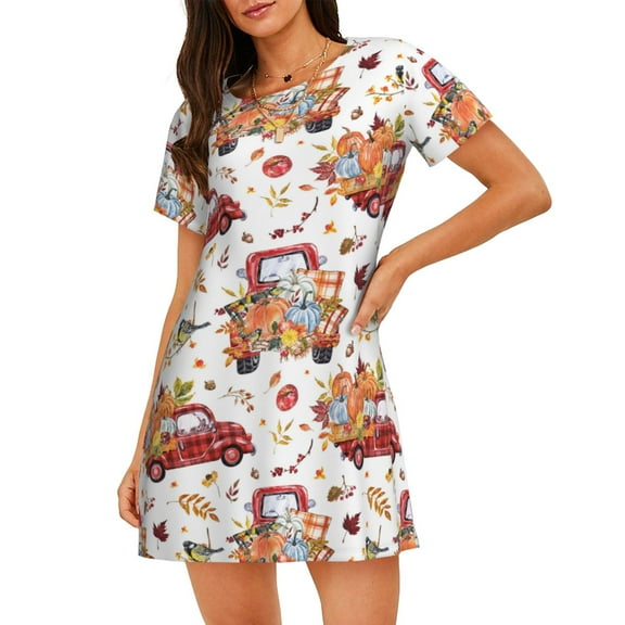 Logiee Watercolor Fall Print Nightgowns for Women,Soft Short-Sleeved Lightweight Sleepwear, Loose Sleepshirts
