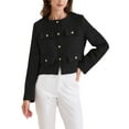 thumbnail image 4 of INSPIRE CHIC Women's Cropped Tweed Long Sleeve Button Down Fall Winter Work Business Jacket XS Black, 4 of 6