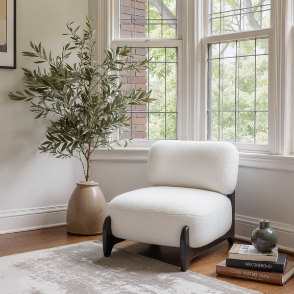Bombo Accent Chair White Accent Chair, Modern Style, Super soft and fuzzy sherpa fabric, Plywood, Indoor Living