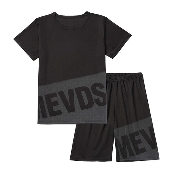 Gyujnb Boys 2 Piece Summer Athletic Outfit Letter Print Short Sleeve Tee and Workout Shorts Casual Sports Set,15-16 Years