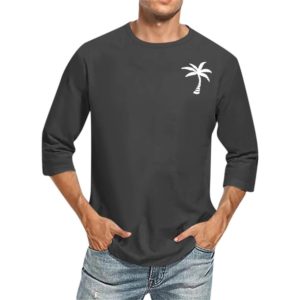 Camisas de Manga Larga para Hombres Imprimir Casual Cuello Redondo Blusa de Manga Corta, Camisas de Lino para Hombres
