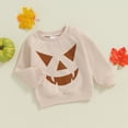 thumbnail image 2 of Toddler Baby Boy Girl Halloween Outfit Pumpkin Sweatshirt Crewneck Pullover Sweater Long Sleeve Shirt Tops Fall Clothes, 2 of 7