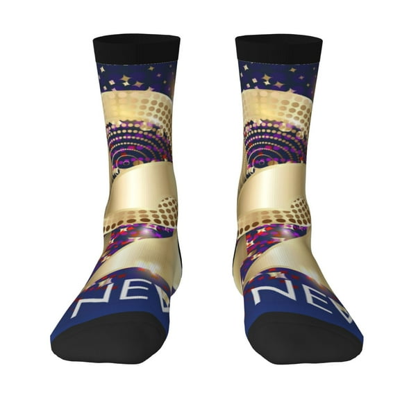 Uemuo 2025 New Year 1 Pattern Women's Crew Socks, Soft Durable Breathable Moisture-Wicking with Odor Control Cotton socks