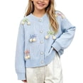 thumbnail image 2 of FSYBOA Girls Crew Neck Sweaters, Casual Long Sleeve Button Knitted Kids Falll Cardigan Light Blue Size 2-3T, 2 of 4