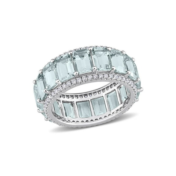 8.80 Carat (Ctw) Aquamarine Eternity Ring Band in 14K White Gold with Diamonds for Women
