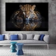 thumbnail image 5 of Mudket Leopard Reflection Black Background Canvas Wall Art, Modern Minimalist Wall Pictures for Living Room Print for Entryway Foyer Home Decor, Framed Ready to Hang - 12"L x 8"W, 5 of 9