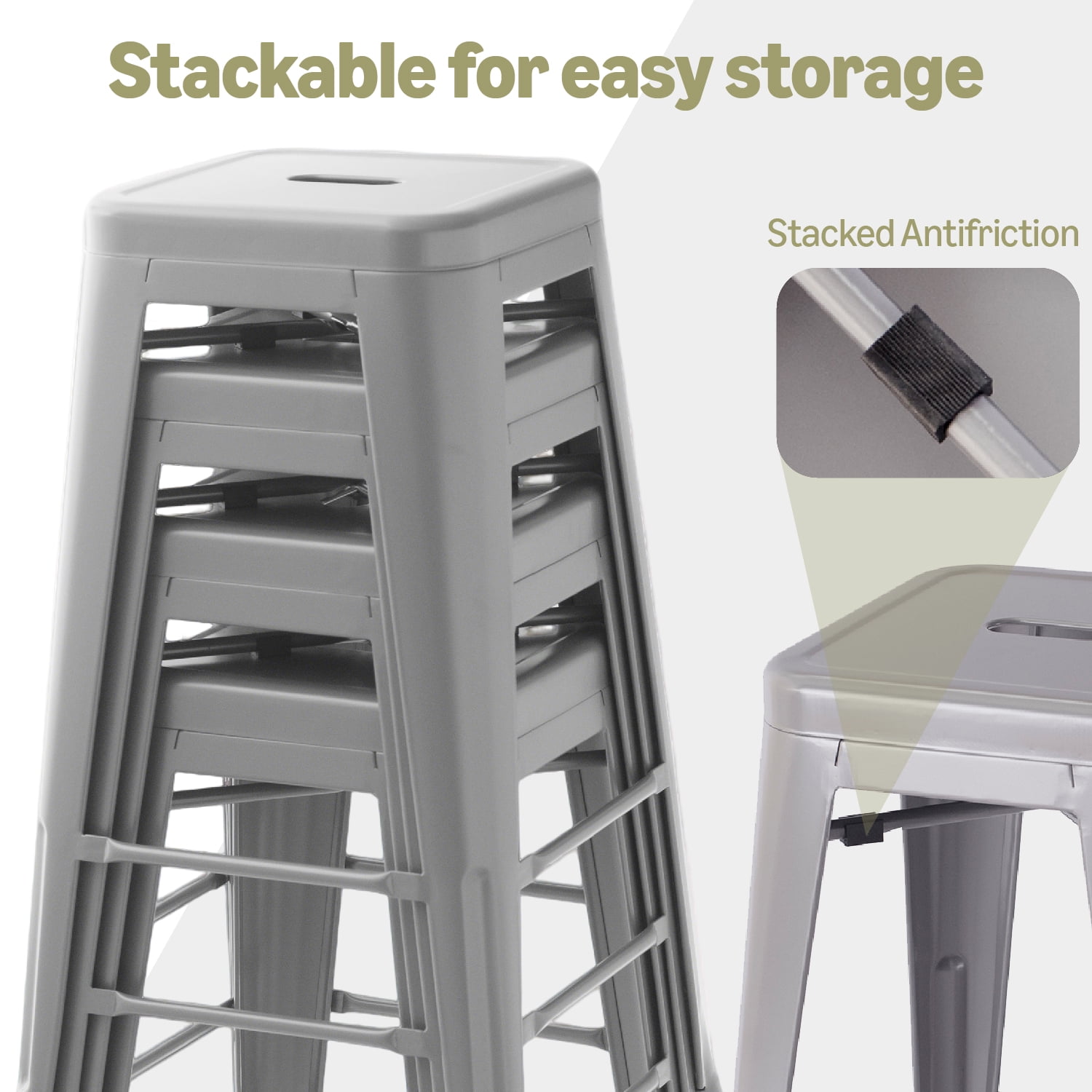 VOLIX 30inches Gray Stackable Metal Bar Stool Backless Indoor-Outdoor Counter Stools Set of 4