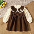 thumbnail image 2 of Wonitaaizi Toddler Baby Girl Corduroy Dress Ruffle Collar Floral Long Sleeve Dress Spring Fall Outfits 2PC (6-7 Years,Coffee), 2 of 7