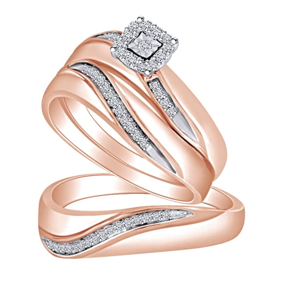 AFFY 1/5 Cttw Round White Natural Diamond Bridal Engagement Wedding Ring Set 14k Rose Gold Over Sterling Silver