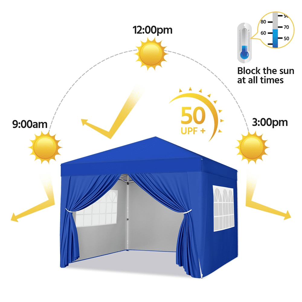 Renwick 12x12 Ft Pop Up Canopy Tent with 4 Sidewalls, Blue