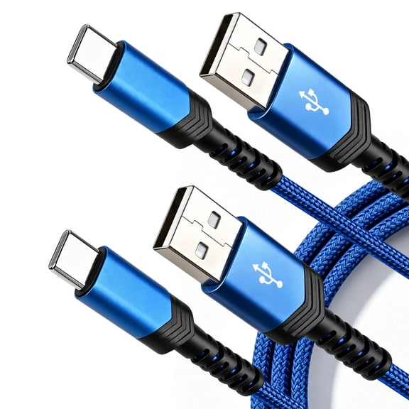 USB C Cable 6.6FT, 2 Pack USB‑A to USB‑C Braided Fast Charging Cord, 66W Data Transfer USB Cable for Phones & Tablets (Blue)