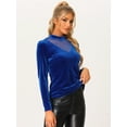thumbnail image 3 of DARING DIVA Women's Mesh Panel Swiss Dot V-Cut Neck Patchwork Top L Royal Blue, 3 of 6