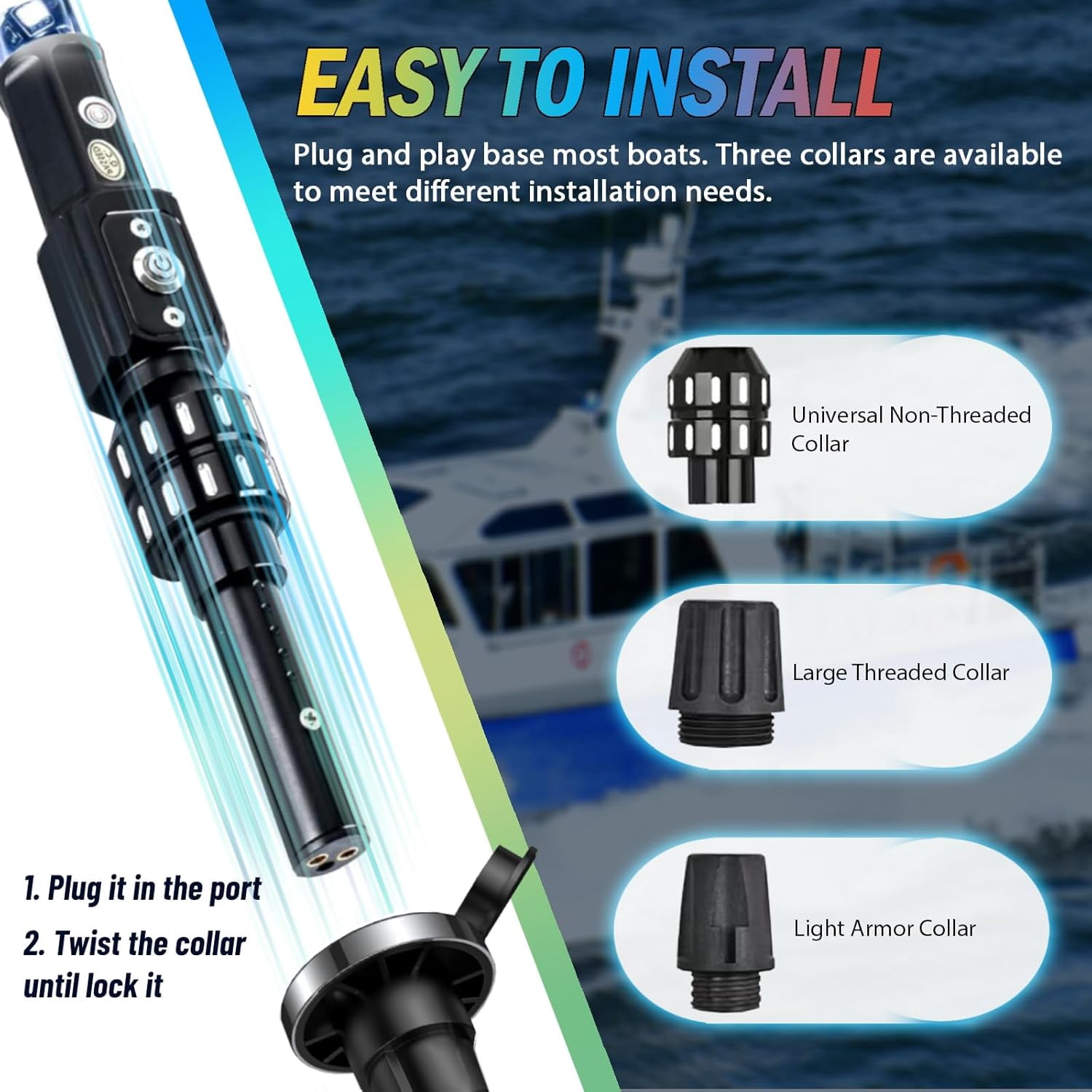 Nilight Boat Navigation Whip Light 3FT 360° Visibility 2NM Coast Guard Compliant 400+ Patterns with Remote Plug-in Base LED Spiral Boats Stern Lights for Night Fishing, Yacht, Pontoon Accessories