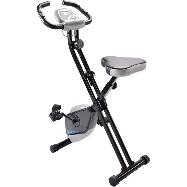 Bicicleta Estática Plegable Stamina 182 - Bicicleta de Fitness con Monitor LCD y Resistencia Ajustable, Negro