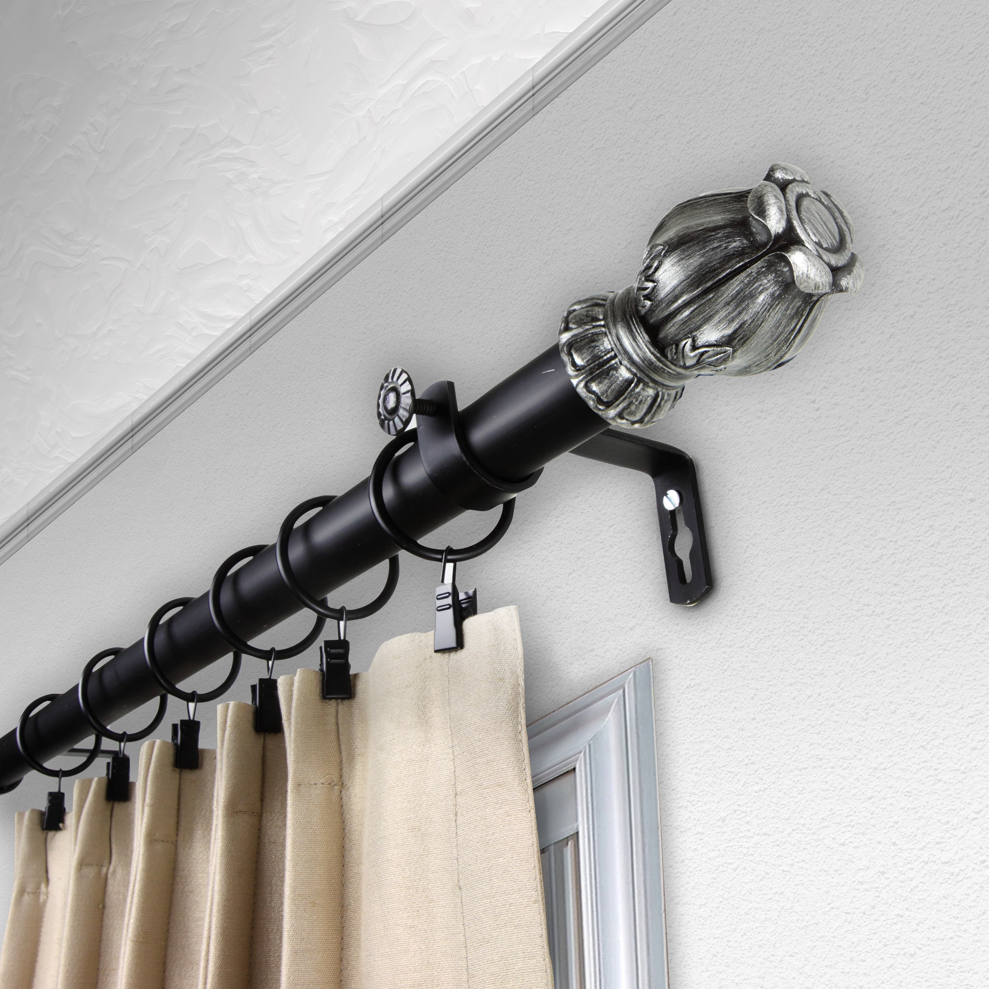 1" Dia Adjustable Bella Curtain Rod 120-170 inch - Black