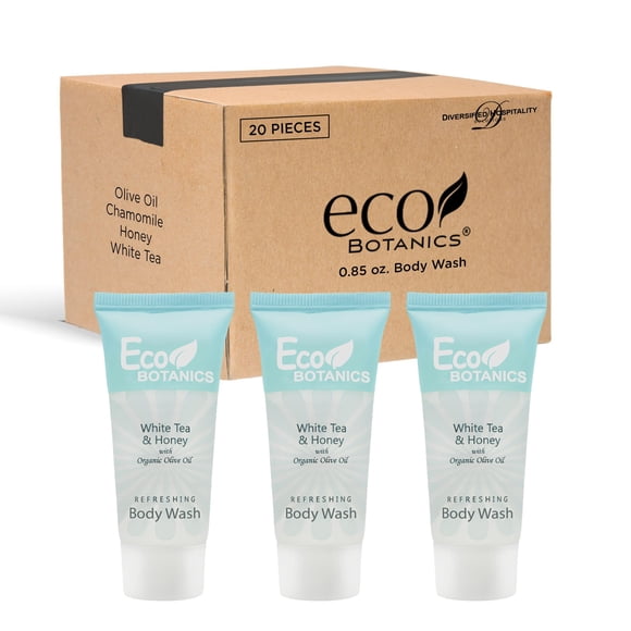 Jabón de gel de baño para hotel de tamaño viaje Eco Botanics, 0,85 oz. (Caso de 20)