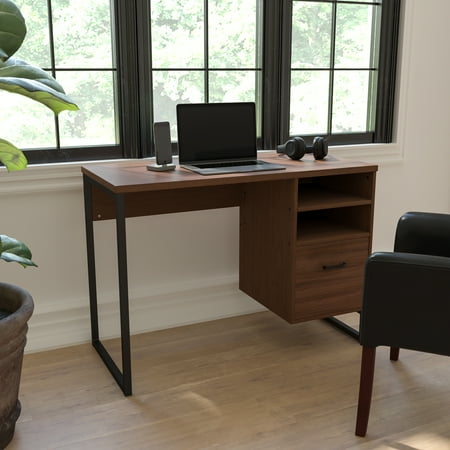 UPC: 0889142215516 | Flash Furniture Northbrook Rustic Coffee Wood Grain Finish Computer Desk with Black Metal Frame