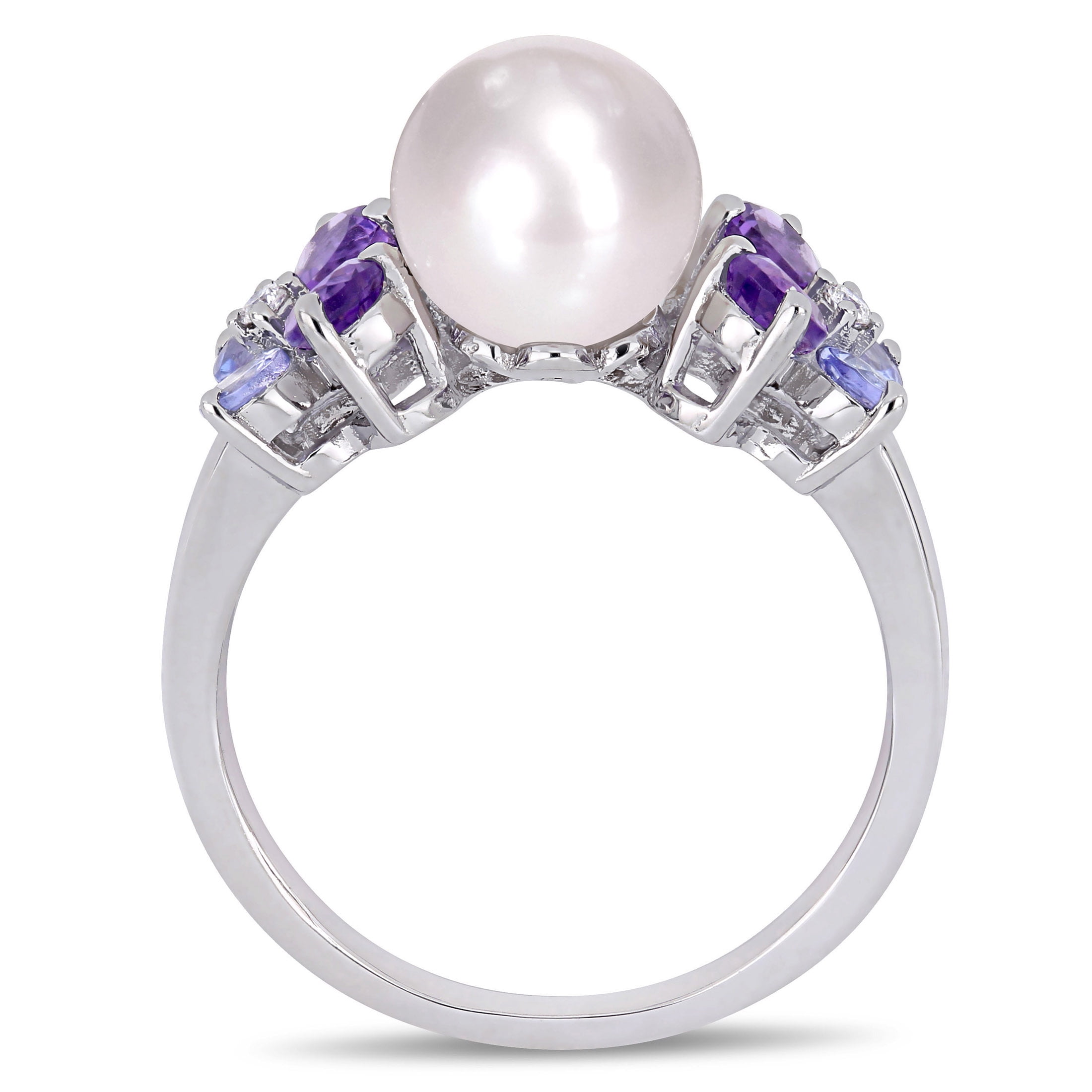 Everly Women's Cultured Pearl and Amethyst Tanzanite Sterling Silver Ring
