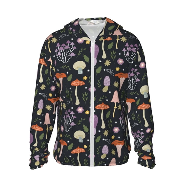 Fotbe Mushrooms Chaqueta con Protección Solar UPF 50+ para Hombre y Mujer, Camisa con Capucha y Bolsillos-X-Large
