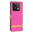 thumbnail image 3 of Pour Xiaomi Redmi Note 13 Étui en Cuir à Texture Denim Color Block (Rose Rouge), iPhone 15 Pro, 3 of 6