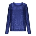 thumbnail image 4 of Velvet Tops for Women Plus Size Women's Casual Sequin Fashion Round-Neck T-Shirt Blue M, 4 of 8