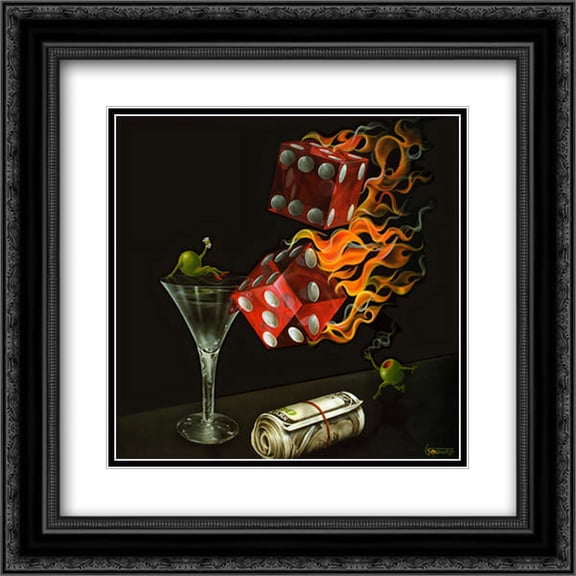 Shoot the Wad 2x Matted 16x16 Black Ornate Framed Art Print by Michael Godard