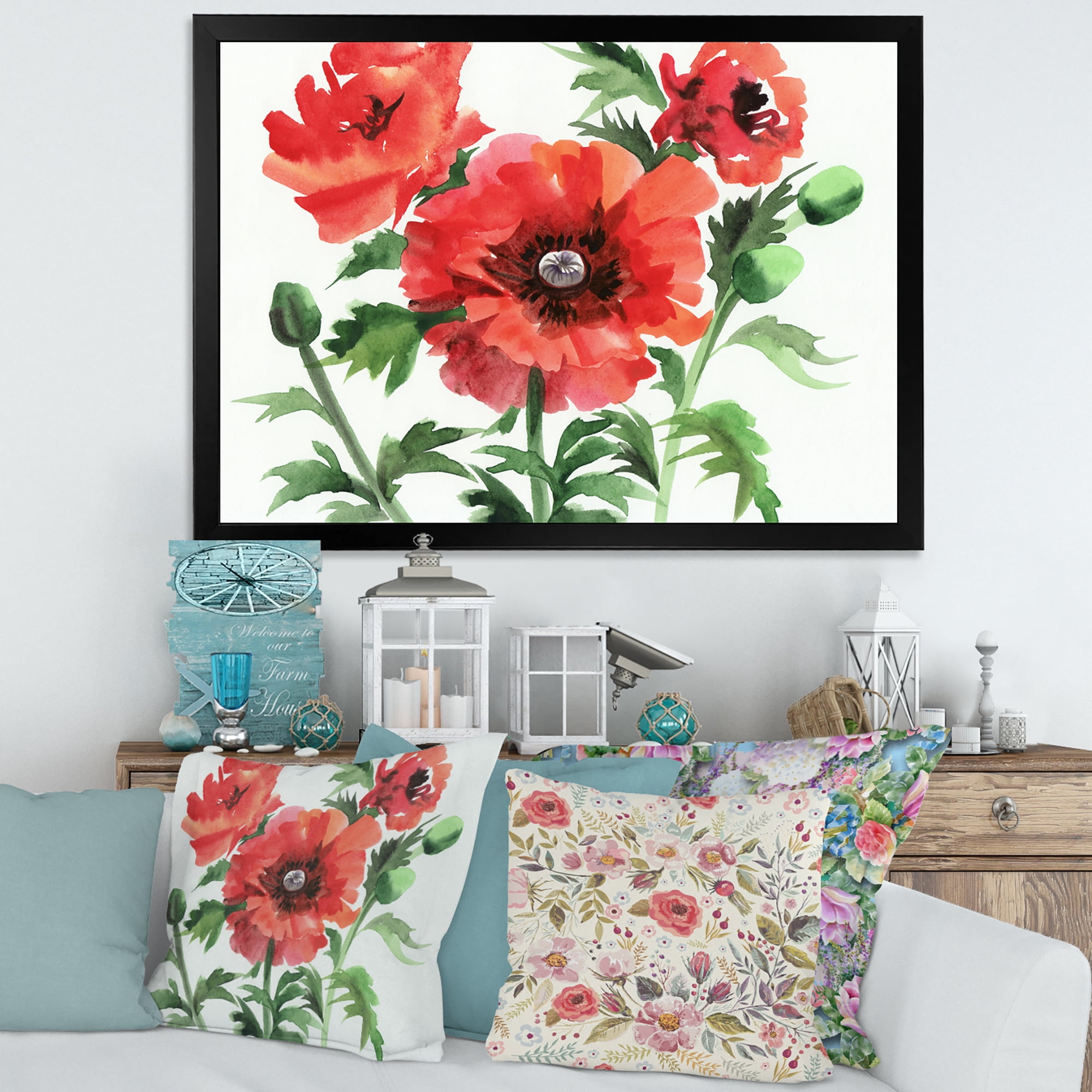 Designart 'Ancient Red Poppies II' Traditional Framed Art Print