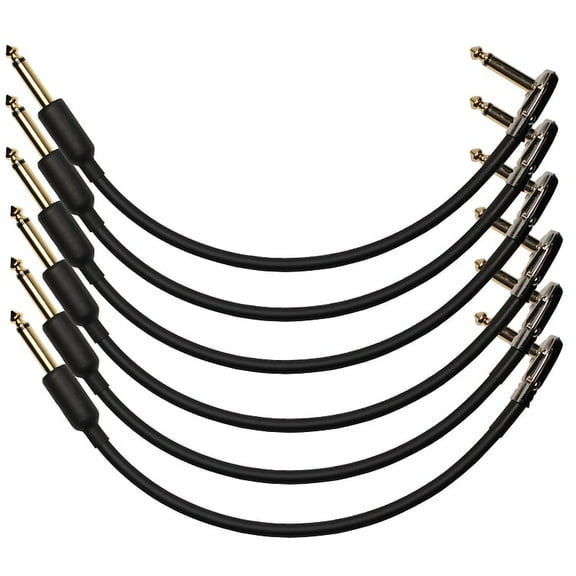6-pack 10" Castline Gold Mogami 2524 Guitar Pedal Board Effects Switcher Patch Cable 1/4 TS Low Profile and Short Barrel Connectors