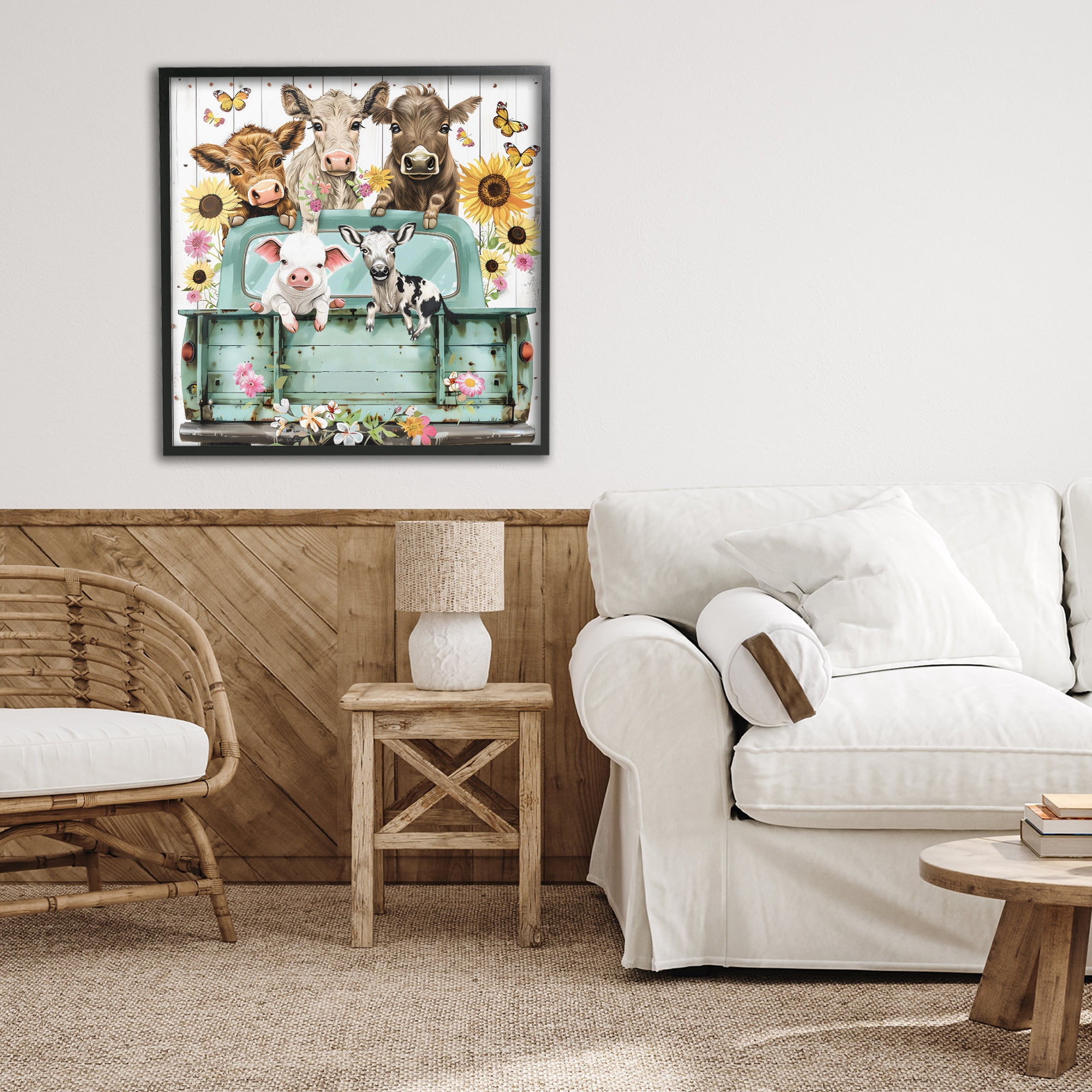 Stupell Industries Barnyard Friends in Vintage Truck Black Framed Giclee Art, design by Creative Studio
