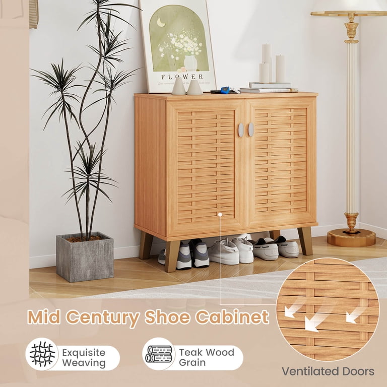 Costway 2-Door Shoe Cabinet with Ventilated Woven Doors & 3