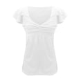 thumbnail image 4 of Babysbule Clearance Womens Summer Top Women's Fashion Tops V Neck Solid Casual Short Ruffled Sleeves Blouse, 4 of 5