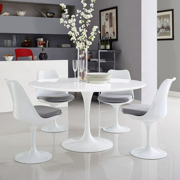 Modway Lippa 54" Round Wood Top Dining Table in White