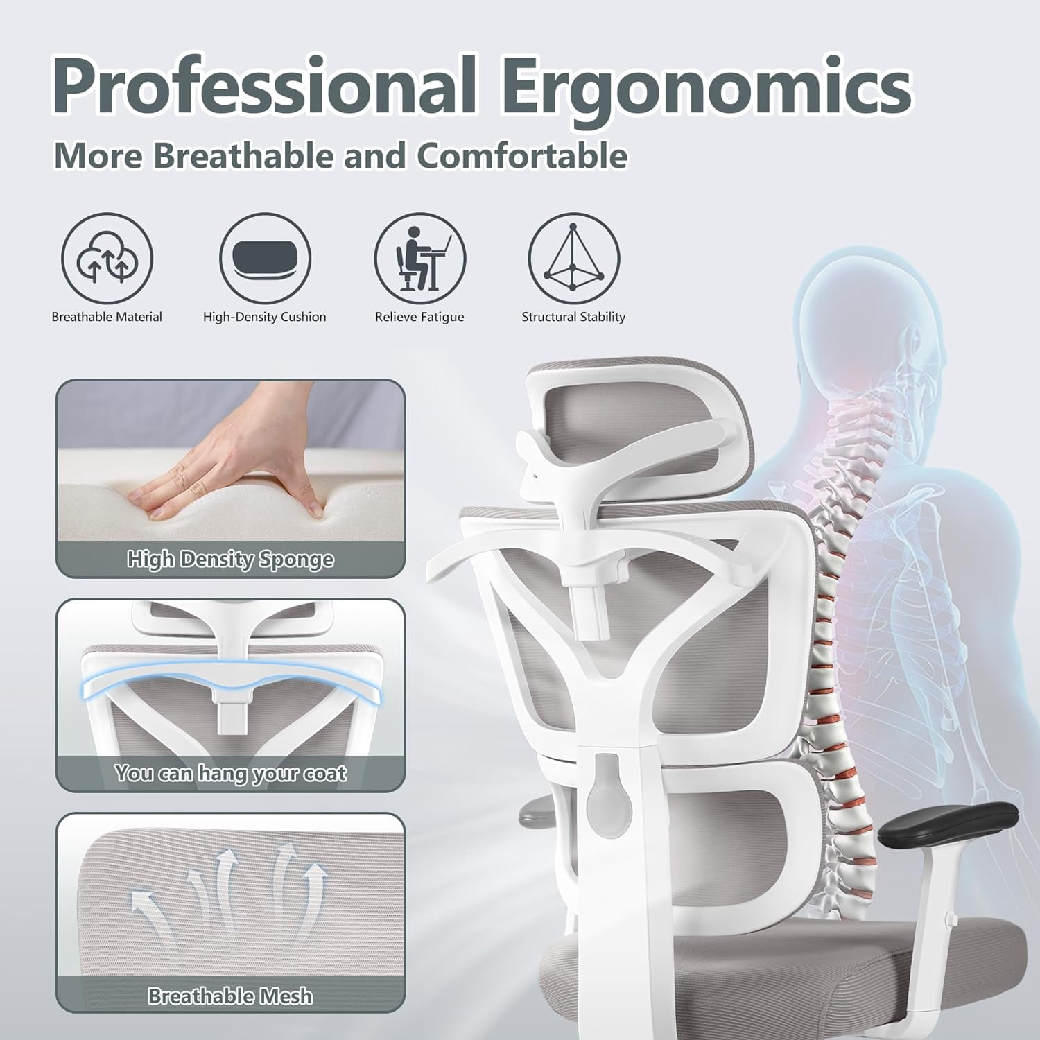 Office Chair, Ergonomic Desk Chair with Adjustable Height and Lumbar Support Swivel Desk Computer Chair with Flip up Armrests for Conference Room, Drak Gray