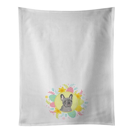 

French Bulldog Blue Easter White Kitchen Towel Set of 2 19 in x 28 in