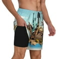 thumbnail image 3 of Picia Iconic Global Landmarks pattern Mens Swim Trunks with Compression Liner Stretch Beach Shorts Quick Dry with Zipper Pockets No-Chafing Board Shorts-Small, 3 of 9