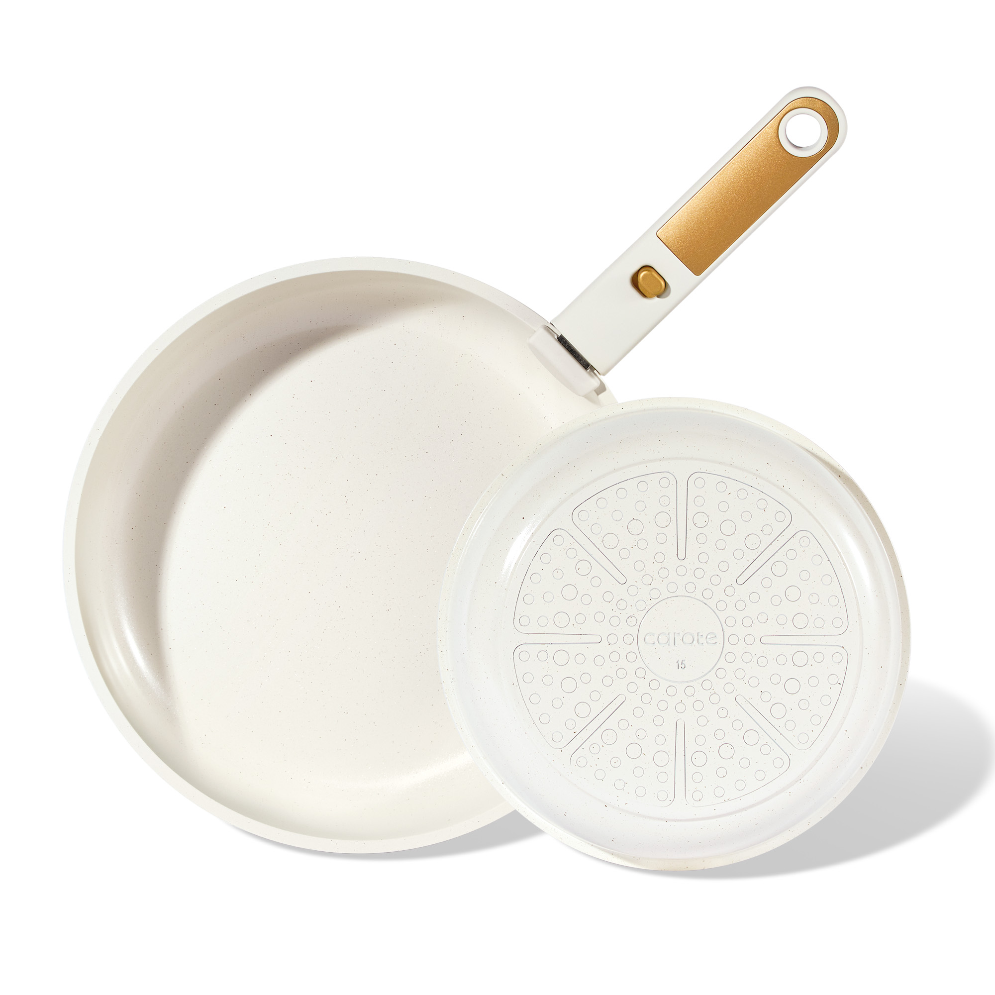 Carote Ceramic Nonstick Detachable Frying Pans Set, 3 Pieces Non Toxic Cookware Set with Induction, Oven/Dishwasher Safe, Easy for Storage, Cream White