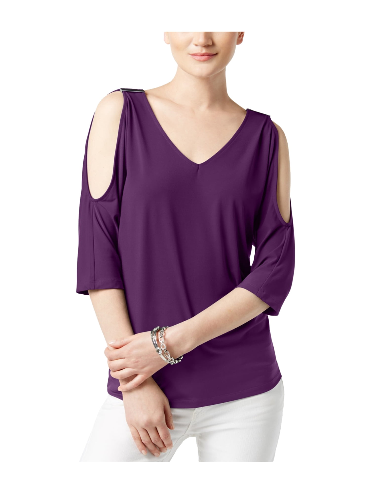 I-N-C Womens Cold Shoulder Knit Blouse