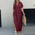 thumbnail image 2 of Women Dresses Casual Summer Slit V Neck Maxi Long Effortless Maxi Long Slit Lightweight Spring Beach Vacation Sundress, 2 of 7