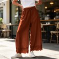 thumbnail image 5 of Tqcoqu Women's High Waisted Wide Leg Cropped Lace Hem Pants, Drawstring Casual Lightweight Trousers with Pockets, 5 of 9