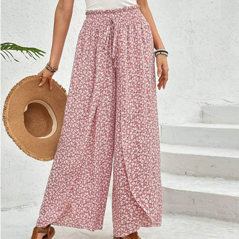Floral Split Flowy Pants for Women Tulip Pants High Rise