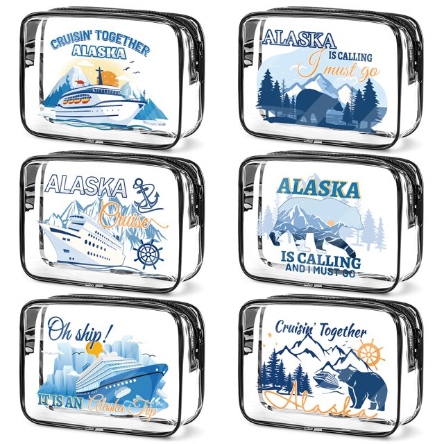 Bolsas de maquillaje Falueqg Alaska Cruise impermeables de PVC, 6 unidades, transparentes